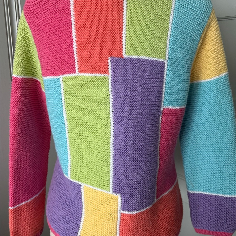 Talbots Women’s Medium Hand Knit Patchwork Cotton… - image 5